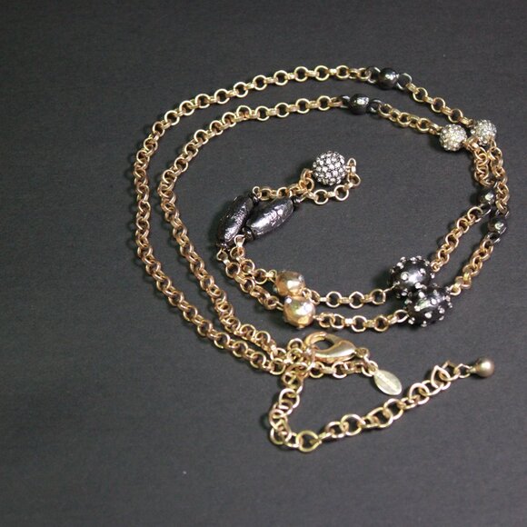 NWT Chico's Gold Tone Necklace with Black Rhinestone Beads - Picture 2 of 6